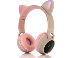 TDR- Draadloze Bluetooth koptelefoon - Over-Ear Koptelefoon voor Kinderen - Met Led Kat Oortjes - Bekend van TikTok -  roze grijs