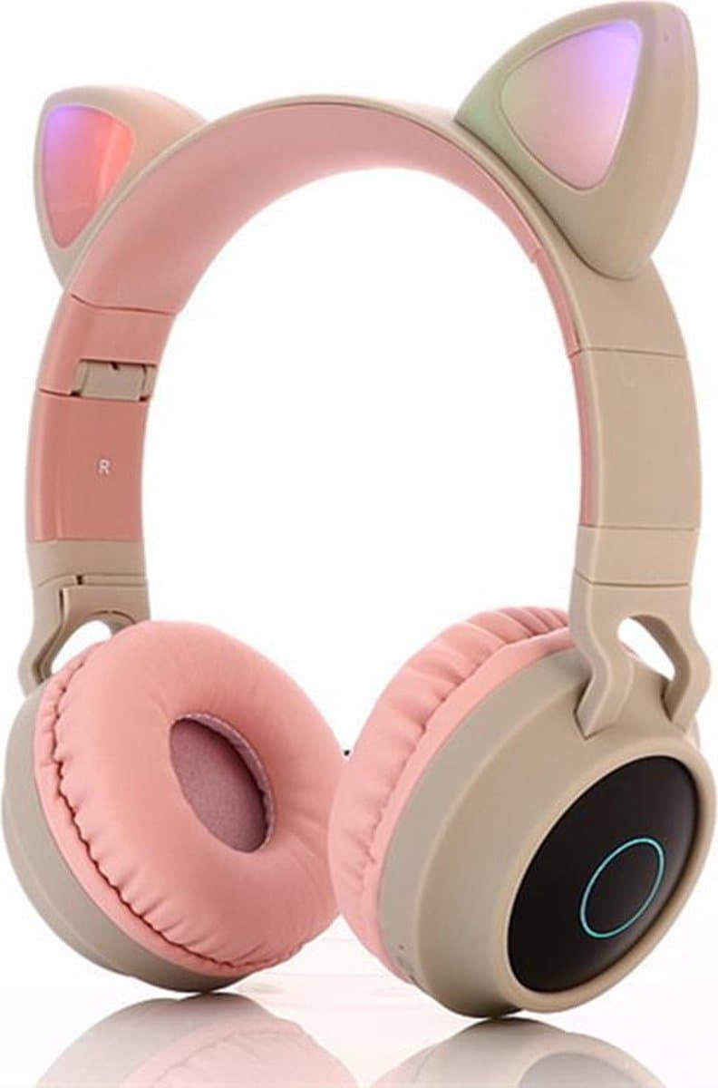 TDR- Draadloze Bluetooth koptelefoon - Over-Ear Koptelefoon voor Kinderen - Met Led Kat Oortjes - Bekend van TikTok - roze grijs — afbeelding 1