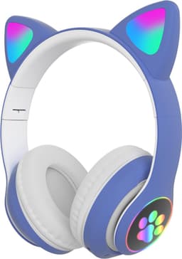 kinder hoofdtelefoon draadloos - Cat Headphone - Draadloze koptelefoon Bluetooth met led kattenoortjes blauw | Koptelefoon voor Kinderen - Met Led Kat Oortjes | met verlichting poot — thumbnail 1