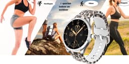Belesy® BQSiRgPk Pro - Smartwatch Dames – Smartwatch Heren - Horloge - 1.28 inch - Kleurenscherm - Stappenteller - Bloeddruk - Hartslag - 75+ Wijzerplaten – Sporten – Zilver – Siliconen – Roze – extra polsband Panterprint - Kerstcadeau — thumbnail 11