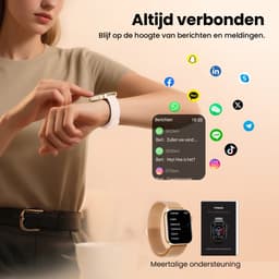 Maoo ProWatch AMOLED Smartwatch Dames en Heren - Milanese Bandje en 3 Siliconen Bandjes - Stappenteller - Hartslagmeter- Bloeddrukmeter - Slaapmonitor - Multisport - Geschikt voor Android en iOS - Rosé Goud — thumbnail 7