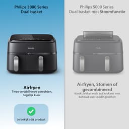 Philips 3000 Series Dual Airfryer - NA351/00 - Dubbele Mand - 9L - Tot 6 Personen - Zwart/Zilver — thumbnail 11