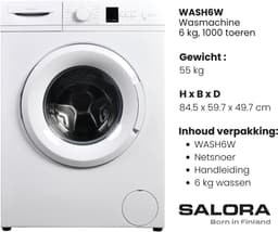 Salora WASH6W - Wasmachine - 6 kg - 1000 RPM - Washing Machine - Wit — thumbnail 4