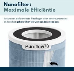 Vibrix PureFlow70 Luchtreiniger / Air Purifier – HEPA H13 + koolstoffilter – 468 m³/u – Voor kamers tot ca. 70 m² – Ionisator – App-bediening – Zeer stil met slaapstand – Luchtkwaliteitindicator — thumbnail 3