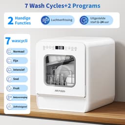 AIRMSEN Mini Vaatwasser - Vrijstaand - Watertank 5L - 9 Programma's - 4 Couverts - Compact (37x50 cm) - 24u Uitgestelde Start - Wit — thumbnail 3