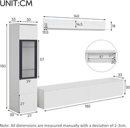 Witte Tv-Woonwand Set met LED-Verlichting - 3-delige Meubelset voor Woonkamer — thumbnail 5