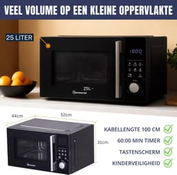 Sommertal 4-in-1 magnetron MW2200 25 l - Touch, grill, hete lucht, 8 programma's, timer tot 99 minuten, kinderslot, snelstart, rooster, knapperige pan — thumbnail 2