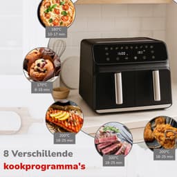 alpina Dubbele Airfryer XXL - Heteluchtfriteuse 2x4L - Air Fryer met Digitaal Touchscreen - Heteluchtoven voor 6 Personen en Meer - 8 Kookprogramma's - Sync-Modus - Timer Functie — thumbnail 3