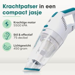 Wellewares - Kruimelzuiger Snoerloos - Handstofzuiger Draadloos - Nat en Droog Zuigen - Groen Wit — thumbnail 2