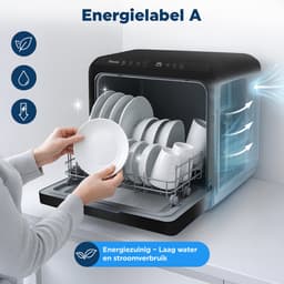 Amenzo® - Mini Vaatwasser - Inclusief App - Energielabel A - 900 Watt - 5 Programma's - Zwart - Afwasmachine - Met Waterreservoir — thumbnail 6