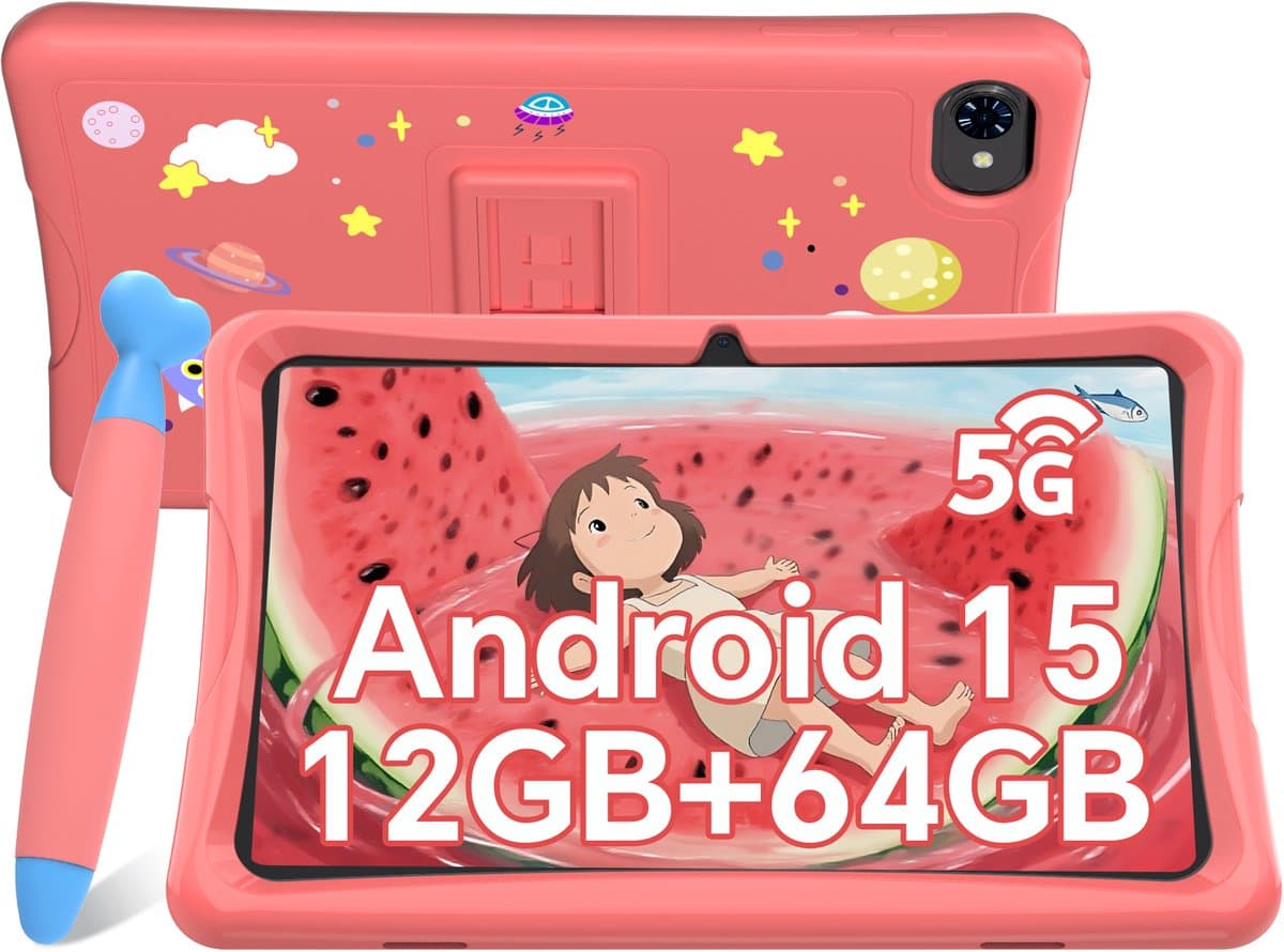 TABWEE K10 Tablet - 10.1 Inch FHD - 12GB RAM - 64GB ROM - SD 2TB - 5000 mAh - Android 15 - WiFi 6 - uitstekend cadeau voor kinderen - Roze — afbeelding 1