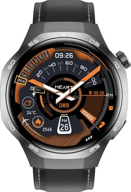 Knobbout 1.53" Stijlvolle Sport Smartwatch – NFC- Kompas, Hoogtemeter, Barometer-Bluetooth Bellen - Draadloos Opladen - hartslag, bloeddruk, zuurstofgehalte (SpO₂) - AI Assistent - medicatie innemen alert - Zwart Leren + Siliconen Band — thumbnail 3