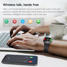Knobbout 1.53" Stijlvolle Sport Smartwatch – NFC- Kompas, Hoogtemeter, Barometer-Bluetooth Bellen - Draadloos Opladen - hartslag, bloeddruk, zuurstofgehalte (SpO₂) - AI Assistent - medicatie innemen alert - Zwart Leren + Siliconen Band — thumbnail 2