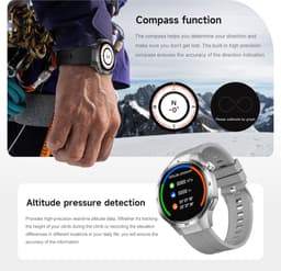 Knobbout 1.53" Stijlvolle Sport Smartwatch – NFC- Kompas, Hoogtemeter, Barometer-Bluetooth Bellen - Draadloos Opladen - hartslag, bloeddruk, zuurstofgehalte (SpO₂) - AI Assistent - medicatie innemen alert - Zwart Leren + Siliconen Band — thumbnail 9