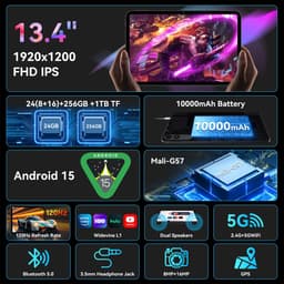 TABWEE Tablet - T60 Pro Tablet - 10000 mAh - 13.4 Inch FHD - 24GB RAM - 256GB ROM - Android 15 Tablet - SD 2TB - 5G WIFI - Grijs — thumbnail 10