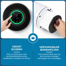 HCH Luchtreiniger - Air Balance - Air Purifier - HEPA filter - Werkt tegen huisstofmijt, hooikoorts, allergie en stof - 3 standen + slaapstand en automatische stand - Luchtkwaliteit indicator - 500 m² - CADR 300 m³/h - Stil, 20 db — thumbnail 9