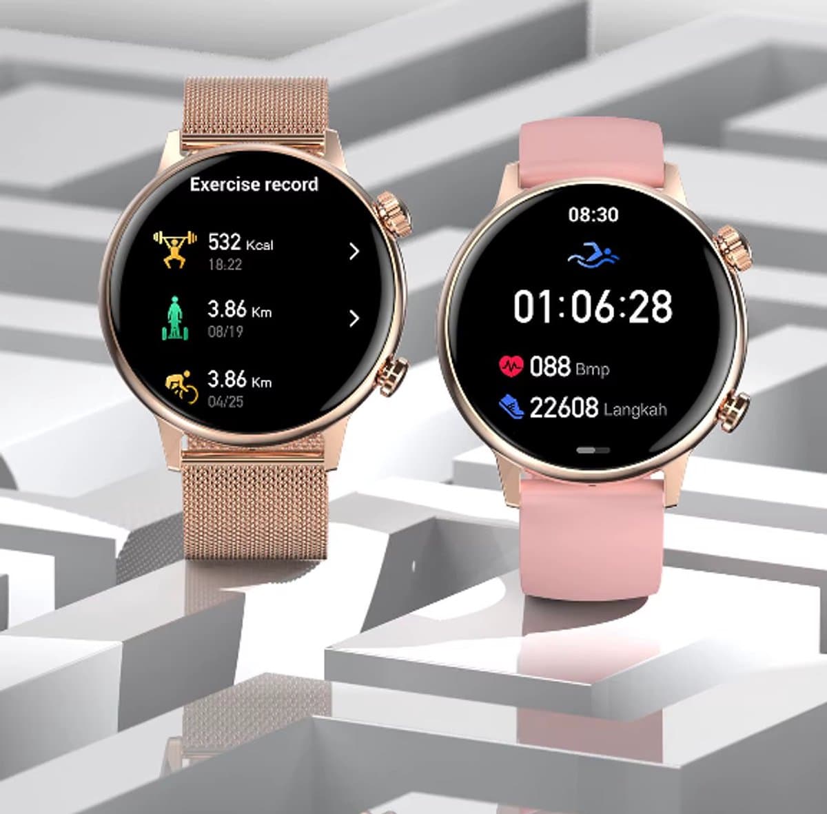 Smartwatch voor Dames 1.19inch AMOLED - Hartslagmeter - Stappenteller - Slaapmonitor - Multisport - Compatibel met Android en iOS - Waterproof - ZWART - Staal Band — afbeelding 1