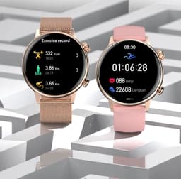 Smartwatch voor Dames 1.19inch AMOLED - Hartslagmeter - Stappenteller - Slaapmonitor - Multisport - Compatibel met Android en iOS - Waterproof - ZWART - Staal Band — thumbnail 1
