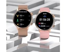 Smartwatch voor Dames 1.19inch AMOLED - Hartslagmeter - Stappenteller - Slaapmonitor - Multisport - Compatibel met Android en iOS - Waterproof - ZWART - Staal Band