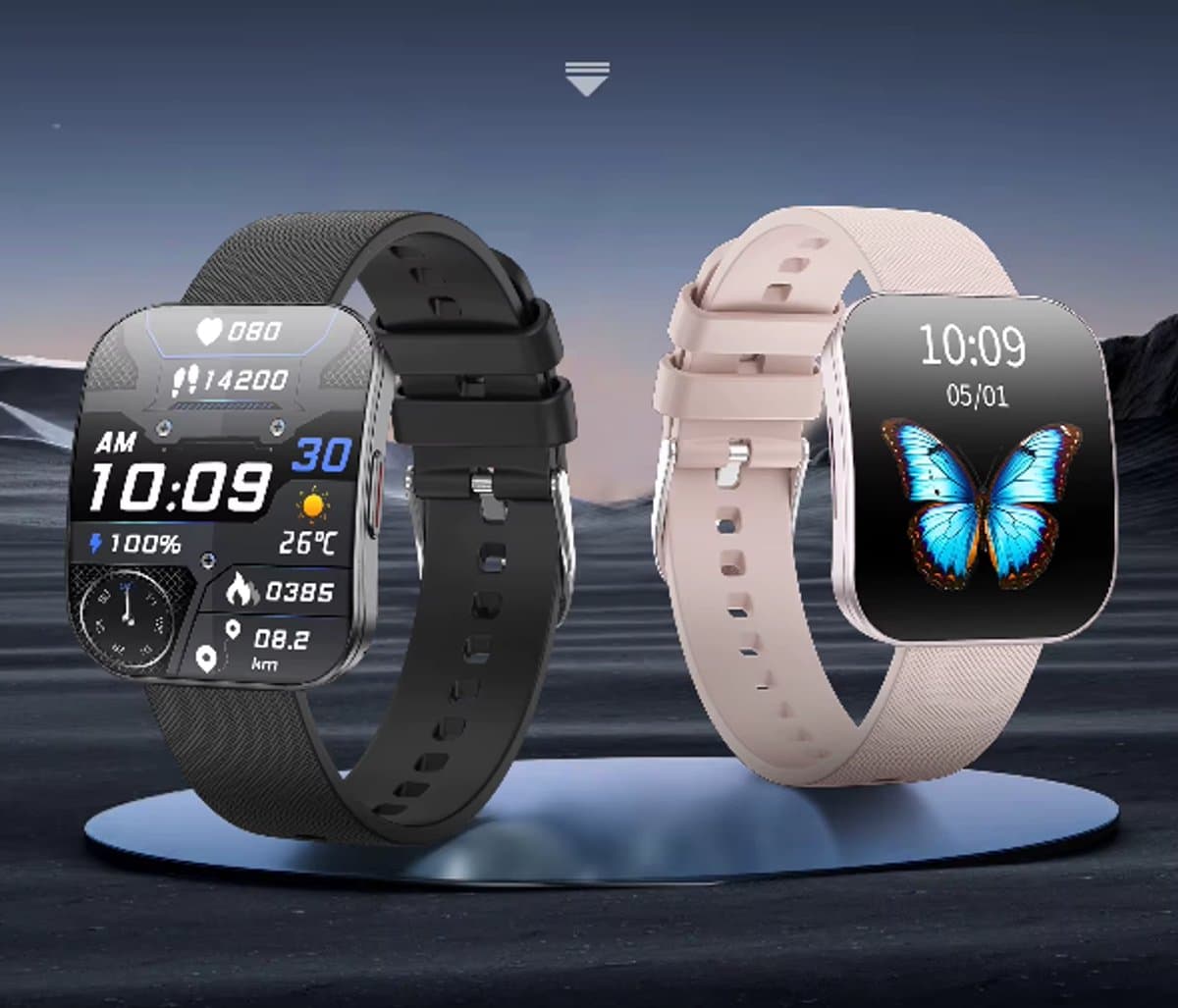 Smartwatch voor Dames en Heren 2025 -1.85inch AMOLED - RVS, Siliconen Bandje - Hartslagmeter - Stappenteller - Slaapmonitor - Multisport - Compatibel met Android en iOS - Waterproof - Zwart en Roze — afbeelding 1