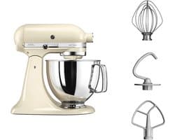 KitchenAid Artisan 5KSM125EAC - Keukenmachine - 4,8L - Amandel wit - 3 menghaken