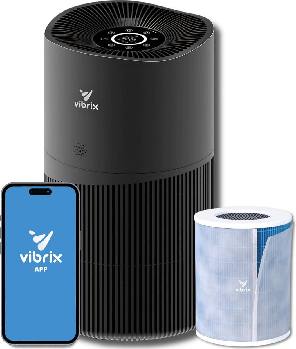 Vibrix PureFlow70 Pro Luchtreiniger / Air Purifier – EPA 14 + koolstoffilter – 468 m³/u – Voor kamers tot 70 m² – Ionisator – App-bediening – Zeer stil met slaapstand – Luchtkwaliteitindicator — afbeelding 1