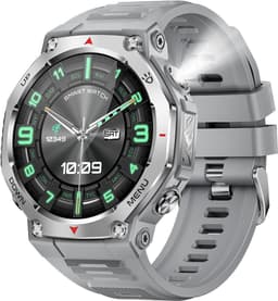 Knobbout 1.43” AMOLED Smartwatch – 466×466 HD Scherm – 5ATM Waterdicht (tot 50m) – LED Zaklamp + UV-Licht + SOS Noodflits – Bluetooth Bellen – 525mAh Lange Batterijduur – Outdoor & Sporthorloge voor Android/iOS-Grijs — thumbnail 1