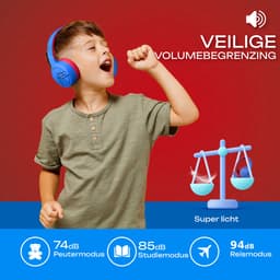 PowerLocus Tiger Draadloze Over-Ear Koptelefoon voor Kinderen, Active Noise Cancelling, 74dB/85dB/94dB Limiet, met Microfoon - Blauw/Zwart — thumbnail 7