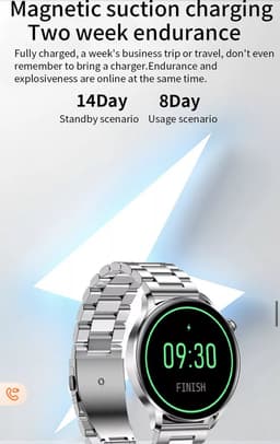 Smartwatch Rankos AK37 - sporthorloge zilver staal bandje - Fitness - Stappenteller - Hartslag - Slaapmonitor - Bluetooth bellen-Bel/message herinnering - Camera Bediening-IP67 Waterbestendig - Met APP-Weer informatie -Stopwatch - Muziek — thumbnail 5