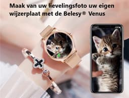 Belesy® VENUS - Smartwatch Dames Rose goud - Horloge - 1.1 inch - Kleurenscherm - Stappenteller - Bloeddruk - Hartslag - Maak je eigen wijzerplaat - Staal – Goud - Moederdag — thumbnail 14