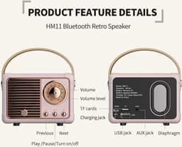 Retro bluetooth speaker- vintage decor - draagbare draadloze bluetooth speaker - Roze — thumbnail 2