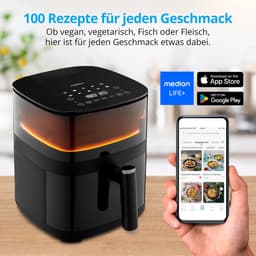 MEDION X10 XL hetelucht friteuse (5 liter XXL frituurmand, stoom voor knapperig voedsel, 1.500 watt, kijkvenster, schudalarm, digitaal bedieningspaneel, 10 automatische programma's, tot 230 °C) — thumbnail 24