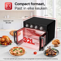 TurboTronic AF32MFD Airfryer Oven XXL – Dubbele Deur – 32L Vrijstaande Mini Oven – Heteluchtoven – Zwart — thumbnail 3