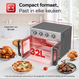 TurboTronic AF32MFD Airfryer Oven XXL – Dubbele Deur – 32L Vrijstaande Mini Oven – Heteluchtoven – Zilver — thumbnail 4