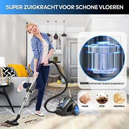 AG3100 Stofzuiger Zonder Zak - Stofzuigers - Vacuum Cleaner Zakloos - Geschikt Voor Dierenharen -900W - Sterke Zuigkracht - Blauw — thumbnail 4