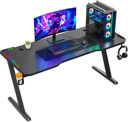 Avalo Gaming Bureau - 140x60x73 CM - Game Desk Met LED Verlichting - Gaming Desk - Tafel - Zwart — thumbnail 1