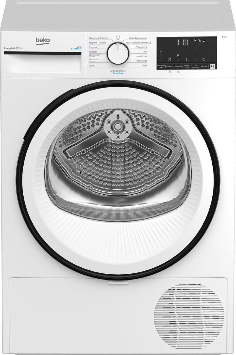 Beko B3T41230, Vrijstaand, Voorlader, Warmtepomp, Zwart, Wit, Draaiknop, Touch, Rechts — afbeelding 1