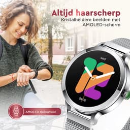 Golden Sound AMOLED Smartwatch Dames - 3 extra bandjes - Geschikt voor elke laptop en smartphone - Stappenteller - Slaapmonitor - Saturatiemeter - 42mm - Zilver — thumbnail 8