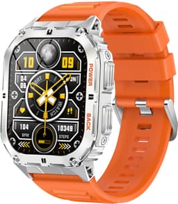 WizBay Premium Select® 1.96 inch AMOLED - Kompas - Bluetooth Bellen - Message - Dynamic Hartslag & Slaap Monitor - Bloeddruk & O2 - 100+ Sport Modi - 650mAh - Magnetic Laden - Zink Alloy Mat Zilveren Kast - Oranje TPU Band — thumbnail 1