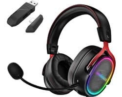 Draadloze Game Headset - 7.1 Surround Sound - Draadloos 2.4GHz, USB C en Bluetooth Gaming Headsets - 100u Batterij - Noise Cancelling Microfoon - RGB Verlichting - Geschikt voor PC PlayStation PS5 PS4 Nintendo Switch Headset Koptelefoon Accessoires