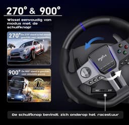 PXN - V9 Gen 2 - Race Stuur - Met Pedalen en Shifter - 270/900°- Game Stuur - Geschikt voor PS4 - Xbox One - PC - Xbox Series X|S - PS3 - Met App — thumbnail 7