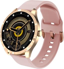 Belesy® BQSiRgPk Pro - Smartwatch Dames – Smartwatch Heren - Horloge - 1.28 inch - Kleurenscherm - Stappenteller - Bloeddruk - Hartslag - 75+ Wijzerplaten – Sporten – Goud – Siliconen – Roze – extra polsband Panterprint - Kerstcadeau — thumbnail 2