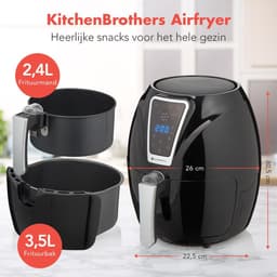 KitchenBrothers Mini Airfryer - 3,5 Liter - 1300W - PFAS-Vrij - 80ºC tot 200ºC - Kleine Heteluchtfriteuse voor 1, 2 en 3 Pesonen - Zwart — thumbnail 3