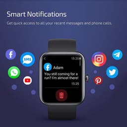 Smartwatch Dames Heren en Kinderen - Watch geschikt voor Android/ iOs - Zwart — thumbnail 12