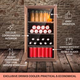 Klarstein Drankkoeler XXL minikoelkast met glazen deur en ledverlichting, minikoelkast voor op de kamer, kleine met 3 schappen, kleine koelkast van 80 liter, koelkast voor binnen en buiten, stil en weerbestendig, 3-10 °C - Drankkoelkast - Touch — thumbnail 9