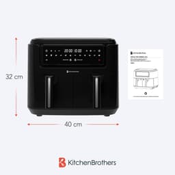 KitchenBrothers Dubbele Airfryer - PFAS-Vrij - 2400W - 9L - Heteluchtfriteuse - Dual Zone - Dubbele Mand - 50ºC tot 200ºC - 10 Kookprogramma's - Zwart — thumbnail 10