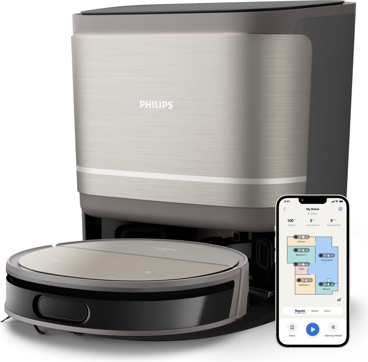 Robotstofzuiger met alles-in-één dockingstation - PHILIPS - XU9100/10 - 9000-serie - 8000 Pa - ≤ 66 dB - Metaal — afbeelding 1