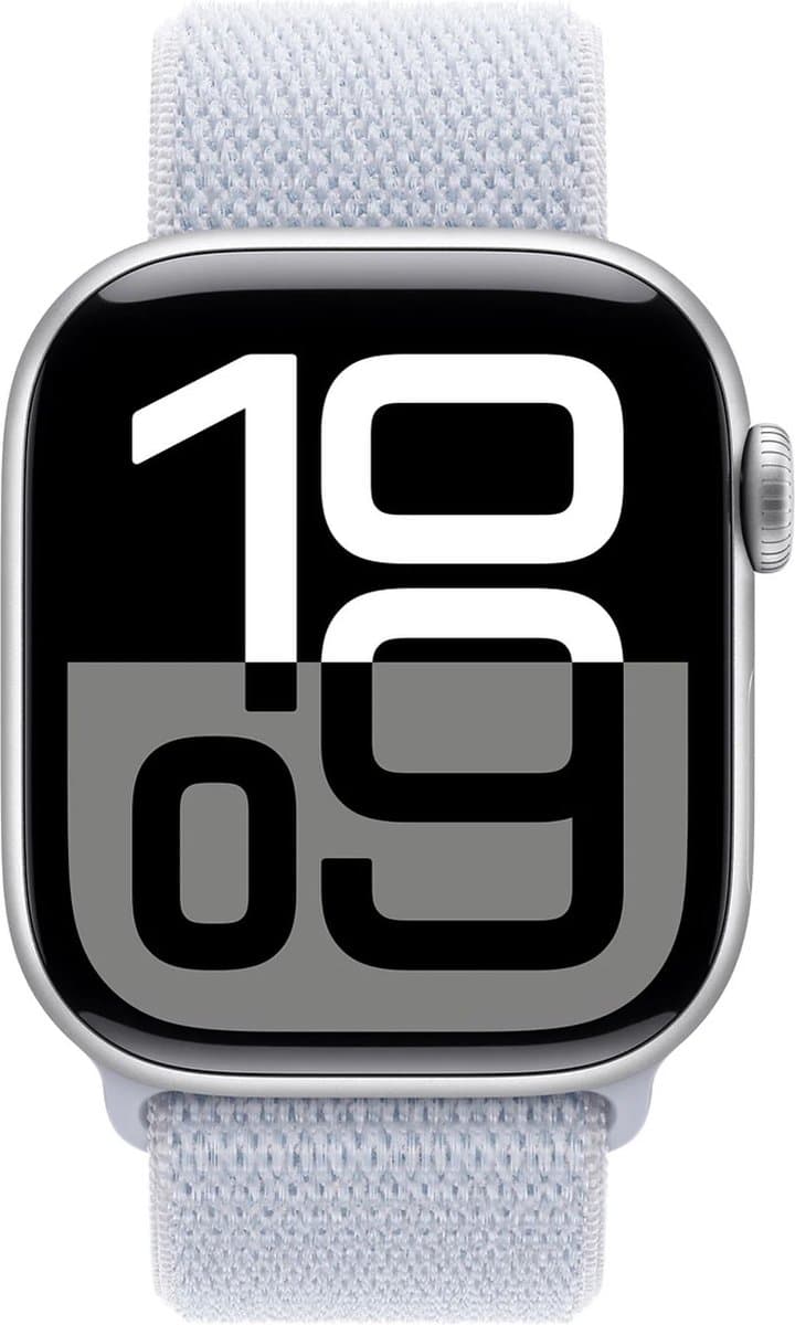 Apple Watch Series 10 - Wifi - 42mm - Zilverkleurig Aluminium Case met Blauw Cloud Geweven Sportbandje — afbeelding 1