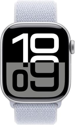Apple Watch Series 10 - Wifi - 42mm - Zilverkleurig Aluminium Case met Blauw Cloud Geweven Sportbandje — thumbnail 1