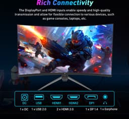 KTC H32S17F 32'' Curved Gaming Monitor, 1920*1080 HVA Paneel, 240Hz Refresh Rate, 125% sRGB, 3500:1 Contrastratio, Adaptive Sync, HDR10, 3ms Reactietijd, 2*HDMI2.0 1*DP1.4 1*USB2.0 1*Audio, VESA Montage, Verstelbare Kanteling, Weinig Blauw Licht — thumbnail 4